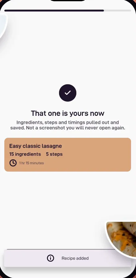 Bites saving a recipe from a link